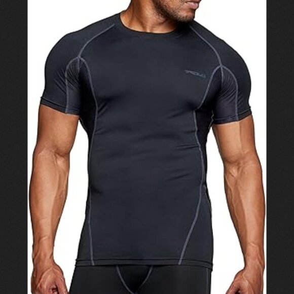 TSLA Men's Short Sleeve Quick Dry Compression Shirt Size S In Black - Picture 1 of 7